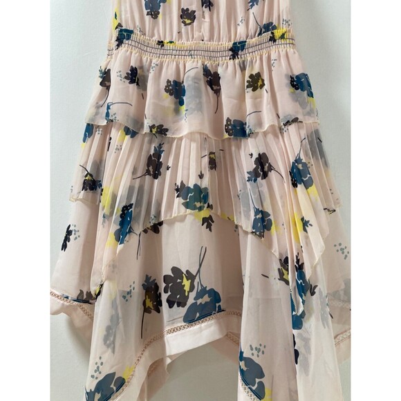 Self-Portrait Blush- Pink Asymmetric Graphic Floral Print Dress Size 6 NWOT - Picture 4 of 12